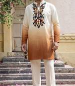 Multicolor printed cotton blend thigh length men kurta