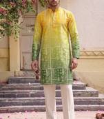 Multicolor printed cotton blend thigh length men kurta