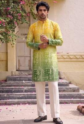 Multicolor printed cotton blend thigh length men kurta 2