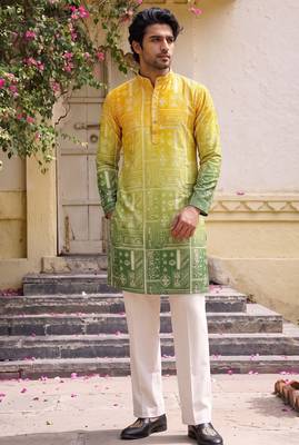 Multicolor printed cotton blend thigh length men kurta 3