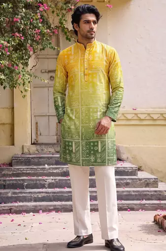 Multicolor printed cotton blend thigh length men kurta