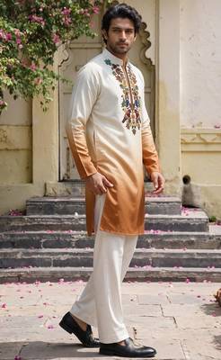 Multicolor printed cotton blend thigh length men kurta 4