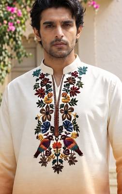 Multicolor printed cotton blend thigh length men kurta 5