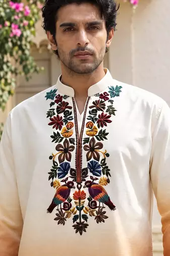 Multicolor printed cotton blend thigh length men kurta