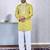 Yellow embroidered silk straight men kurta