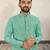 Sea green silk embroidered straight men kurta
