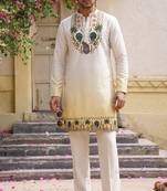 Multicolor stone work printed neck  men kurta