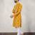 Yellow cotton silk embroidered straight men kurta