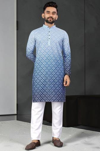 Multi color digital printed straight men kurta