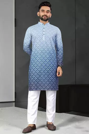 Multi color digital printed straight men kurta