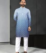 Multi color digital printed straight men kurta
