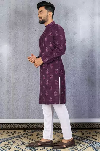 Purple silk sequence embroidered men kurta