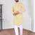 Yellow chikankari embroidered art silk straight men kurta