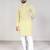 Yellow chikankari embroidered art silk straight men kurta