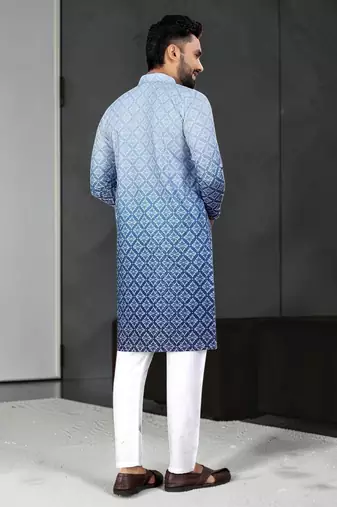 Multi color digital printed straight men kurta