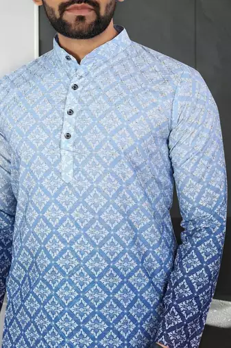 Multi color digital printed straight men kurta