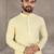 Yellow chikankari embroidered art silk straight men kurta