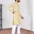 Yellow chikankari embroidered art silk straight men kurta