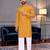 Yellow bandhej printed straight men kurta with foil work