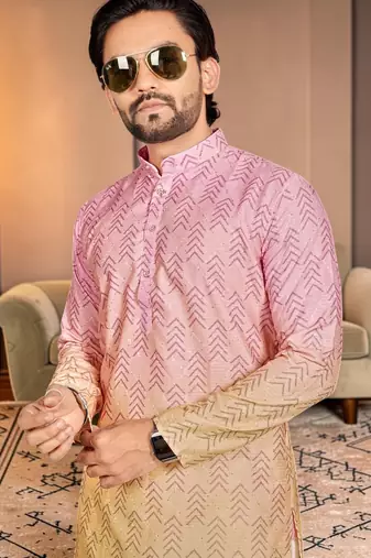 Multi color digital printed straight men kurta