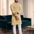 Yellow chikankari embroidered art silk straight men kurta