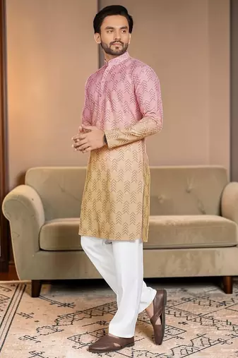 Multi color digital printed straight men kurta