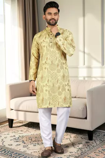 Multi color digital printed straight men kurta