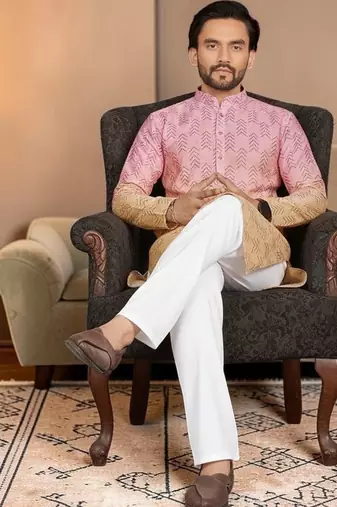 Multi color digital printed straight men kurta