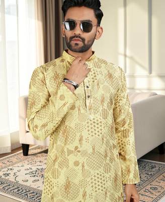 Multi color digital printed straight men kurta 2