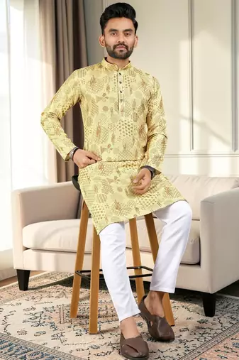 Multi color digital printed straight men kurta