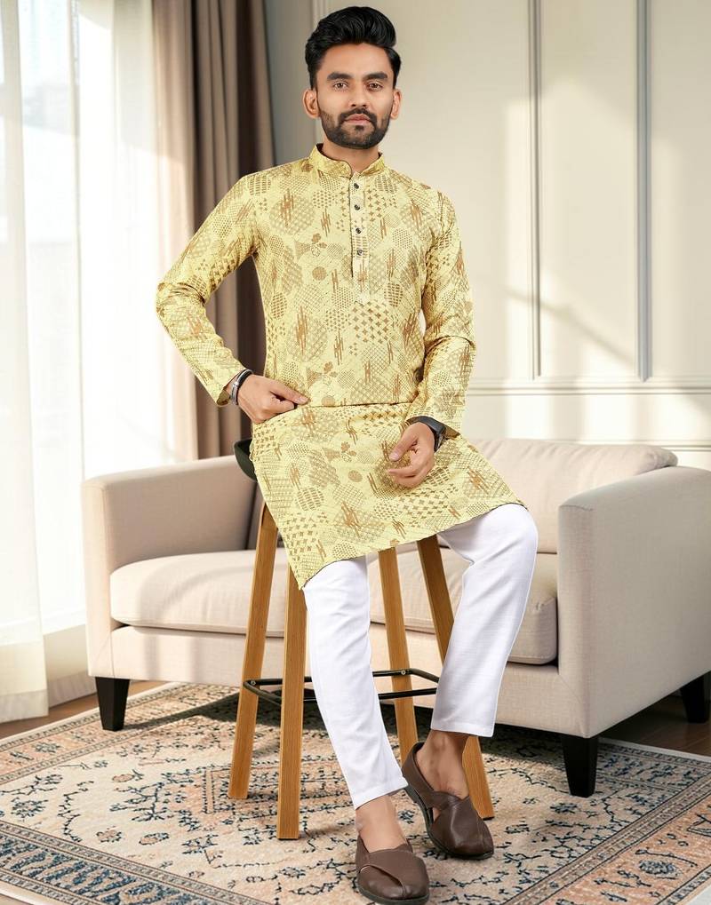 Multi color digital printed straight men kurta