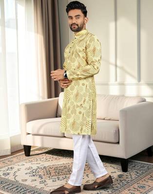 Multi color digital printed straight men kurta 4