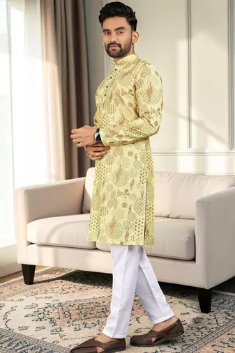 Multi color digital printed straight men kurta