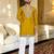 Yellow solid silk men kurta with handwork embroidered neck