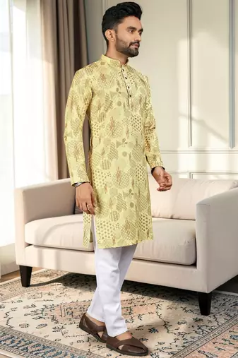 Multi color digital printed straight men kurta