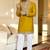 Yellow solid silk men kurta with handwork embroidered neck