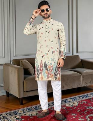 Multi color digital printed straight men kurta 1