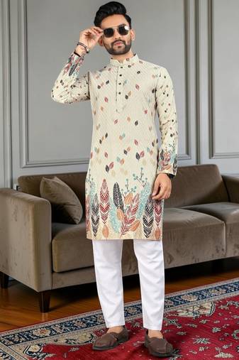 Multi color digital printed straight men kurta
