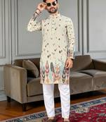 Multi color digital printed straight men kurta