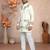White solid silk men kurta with embroidered neck