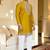 Yellow solid silk men kurta with handwork embroidered neck