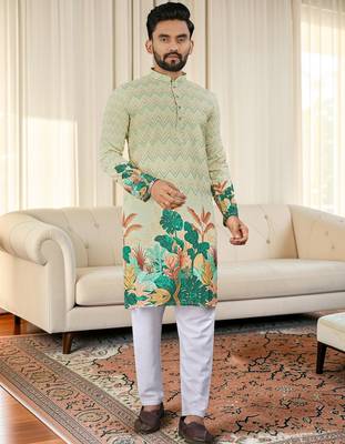 Multi color digital printed straight men kurta 1