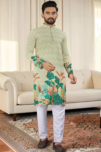 Multi color digital printed straight men kurta
