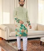 Multi color digital printed straight men kurta