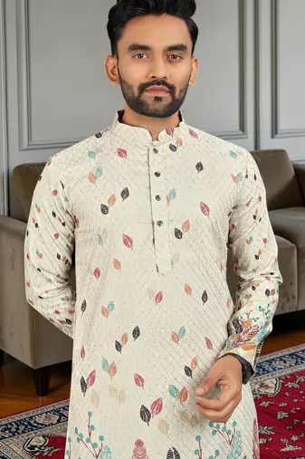 Multi color digital printed straight men kurta