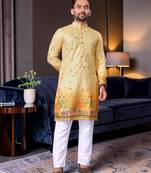 Multi color digital printed straight men kurta