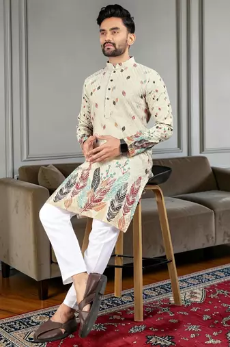 Multi color digital printed straight men kurta