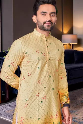 Multi color digital printed straight men kurta