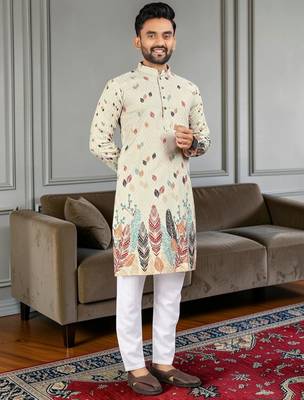 Multi color digital printed straight men kurta 4