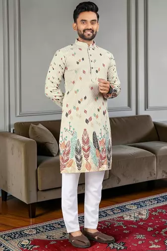 Multi color digital printed straight men kurta